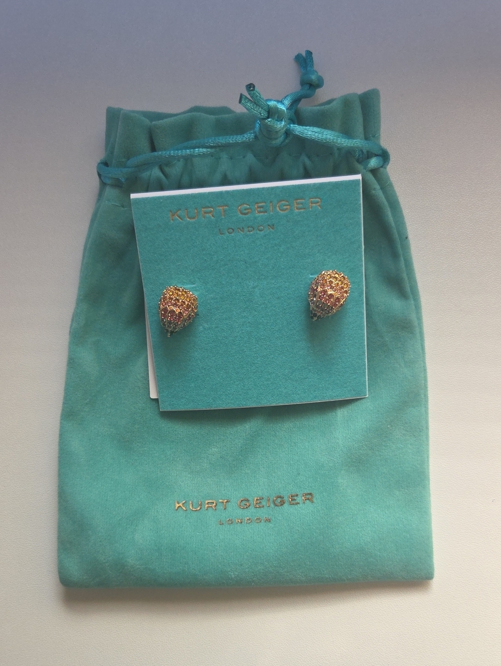 Kurt Geiger Gold Eagle Stud Earrings with Turquoise Pouch